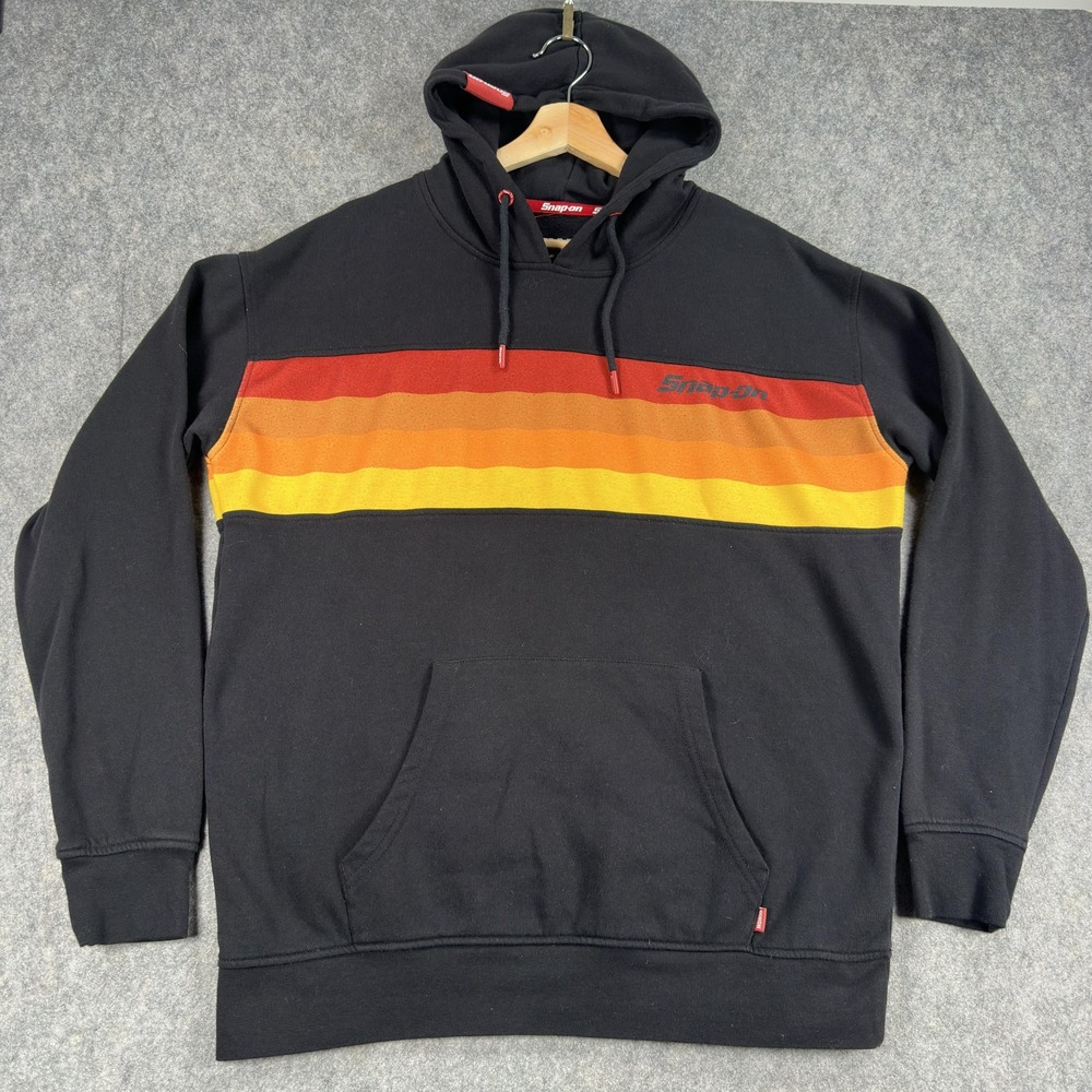 Dixxon Hoodie Mens Medium Black Sunset Stripe Snap-On Graphic Fleece Pullover